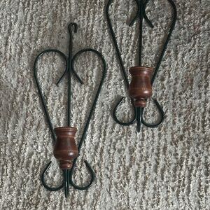 Home Interiors Heart Metal Wood Candle Wall Sconces Set of 2